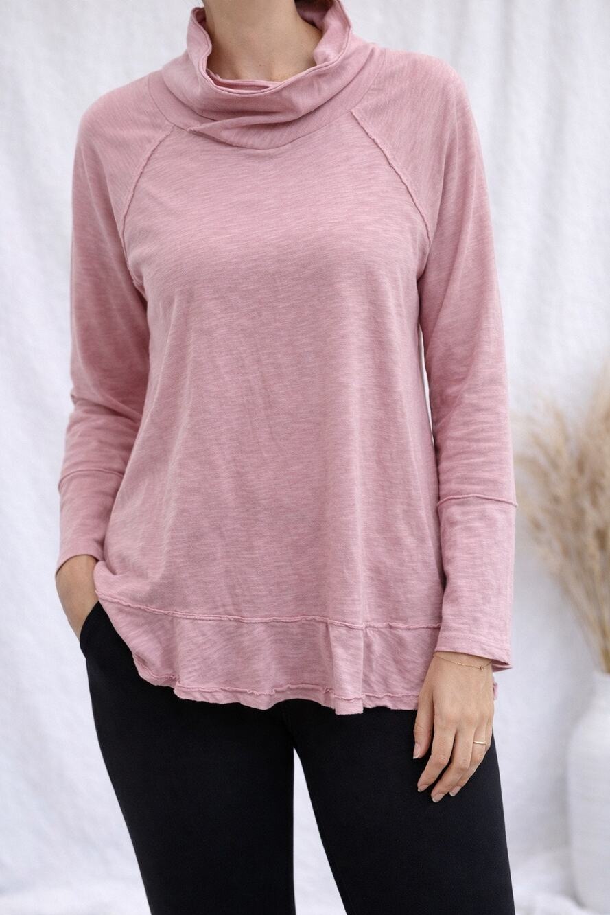 MODODOC | Pink Mock Neck Tunic Top 100% Cotton Casual Athleisure Lounge XS